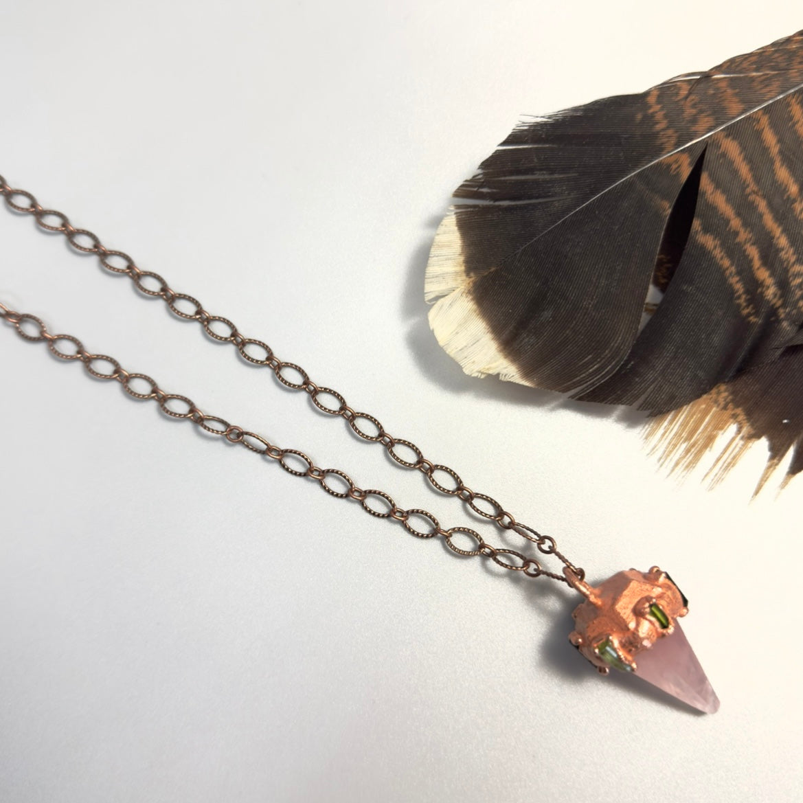 Pendulum crystal necklace with long copper chain