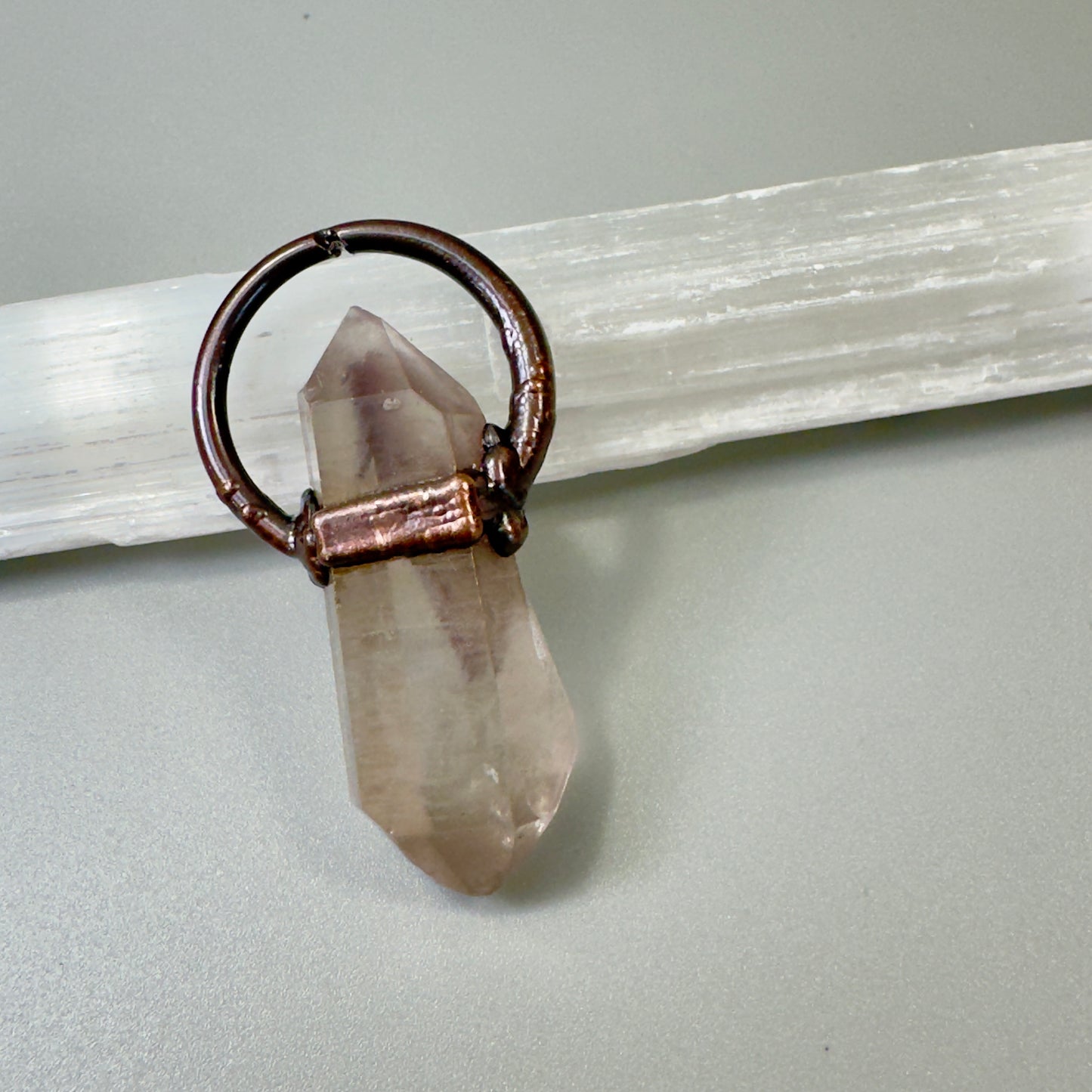 Copper electroformed unisex Crystal point necklace lodalite garden quartz 