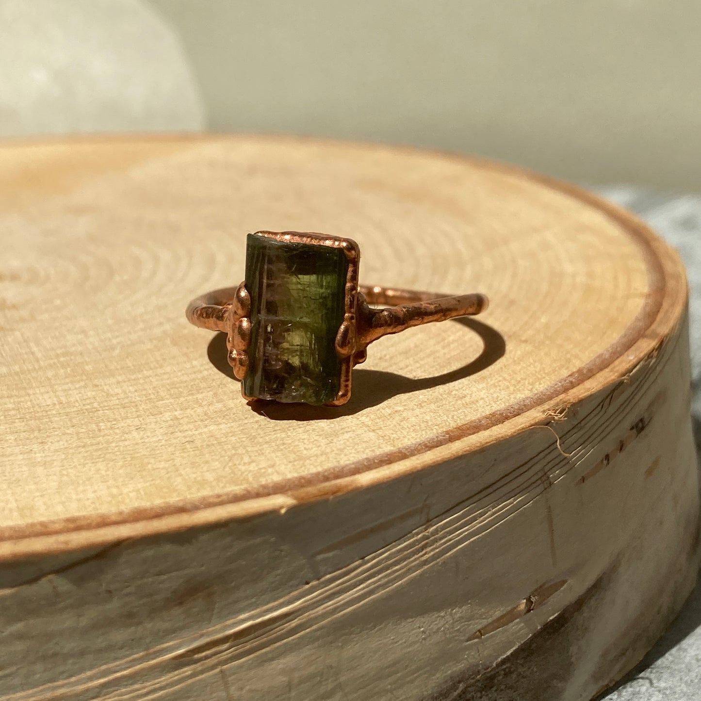 Watermelon Tourmaline Copper Ring Handmade Size 9