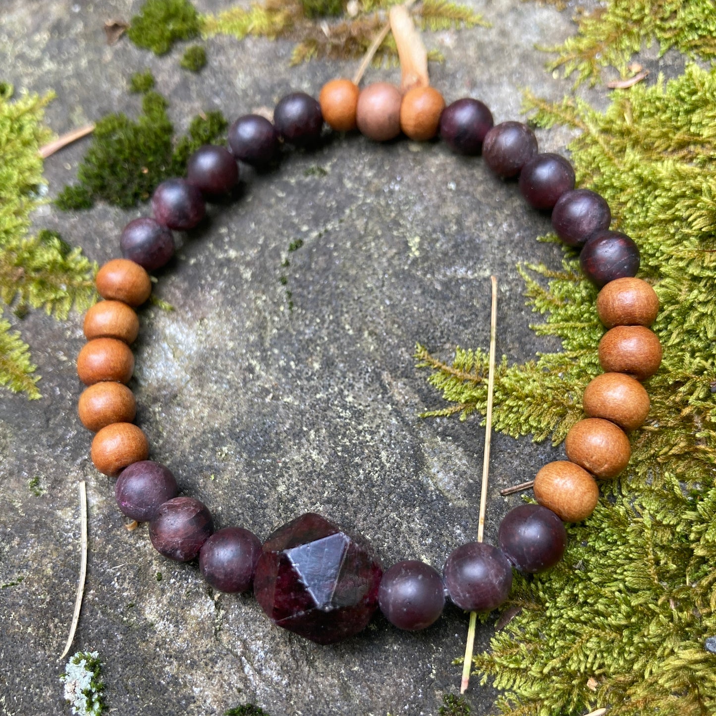 Garnet and Sandalwood Mala Inspired Bracelet