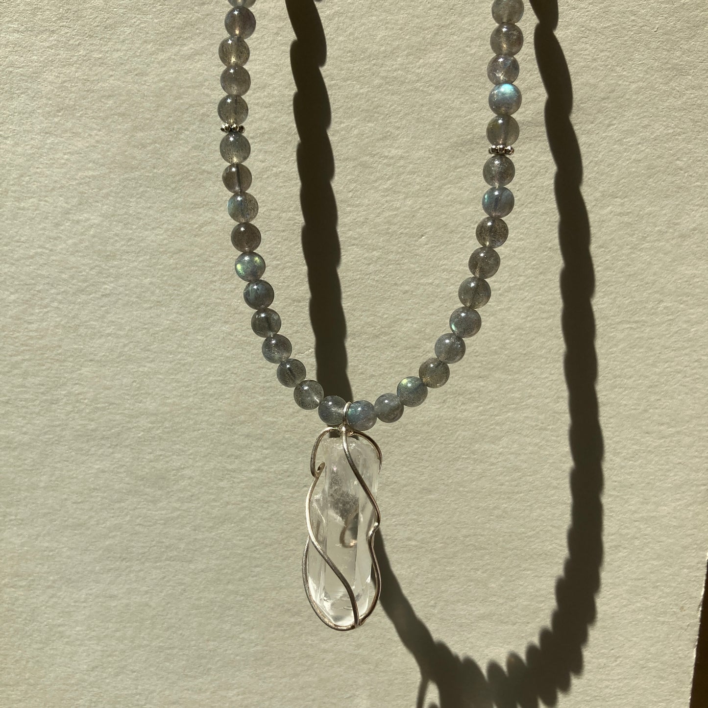 Quartz Point Pendant on Beaded Labradorite Crystal Necklace