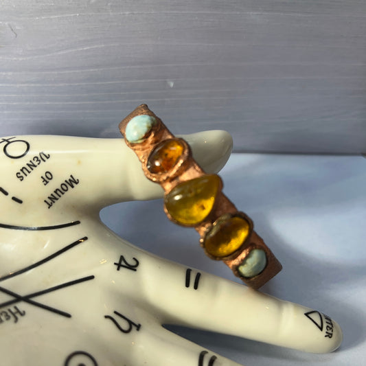 Amber and Larimar Handmade Copper Cuff