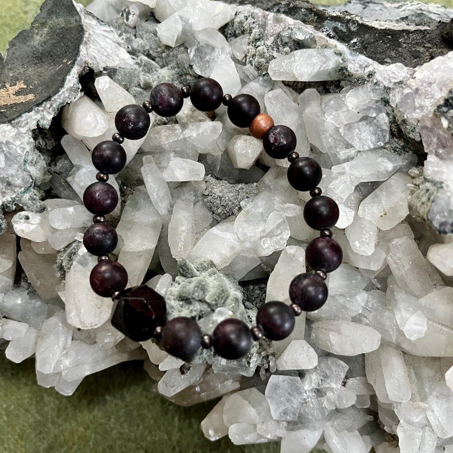 Matte Garnet with Faceted Focal Stone Bracelet