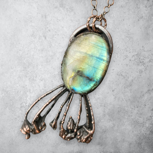 labradorite crystal wildflower pendant