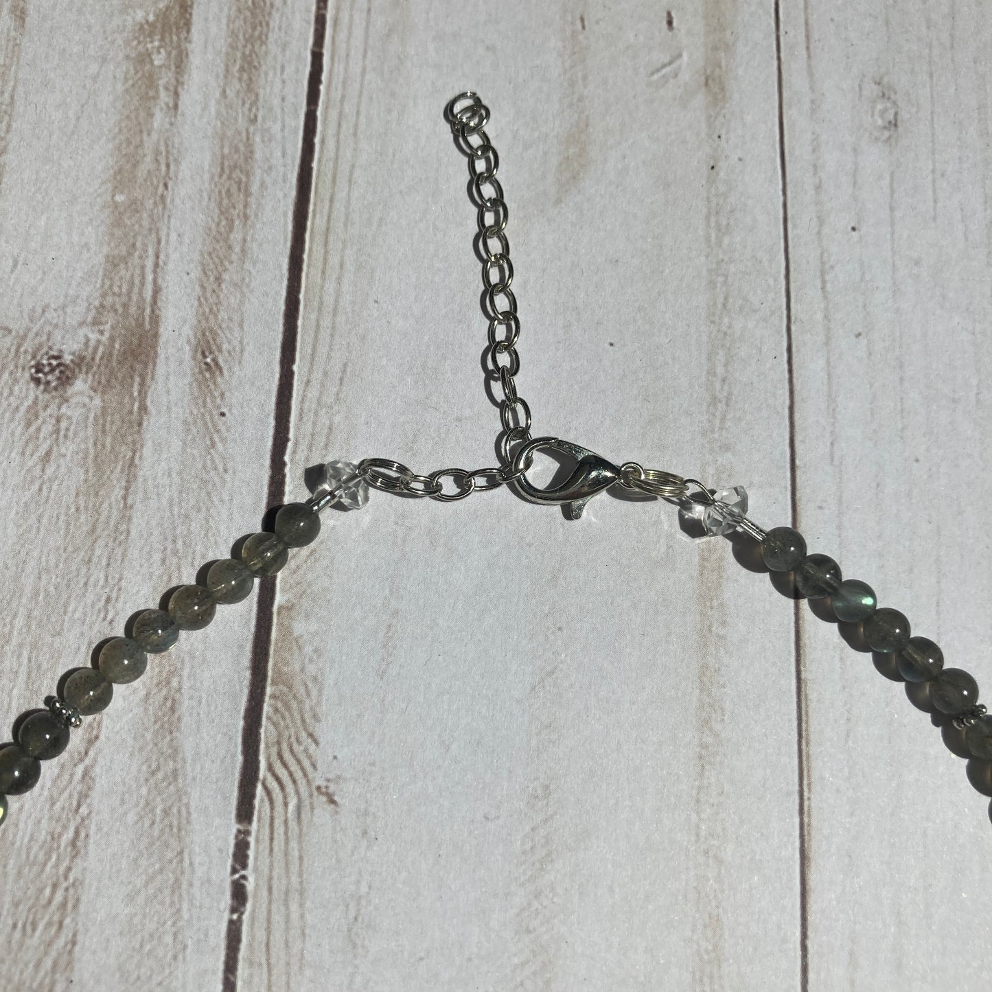 Labradorite Necklace with Moonstone Studded Copper Flower Charm