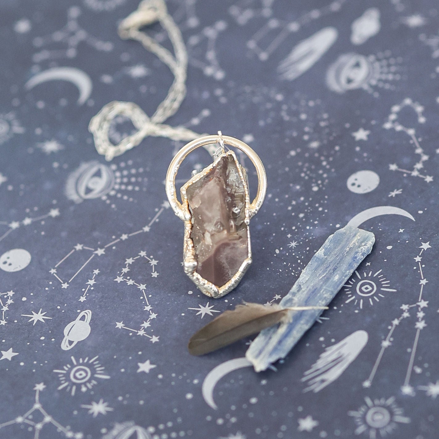 Large Lodalite Quartz Silver Necklace