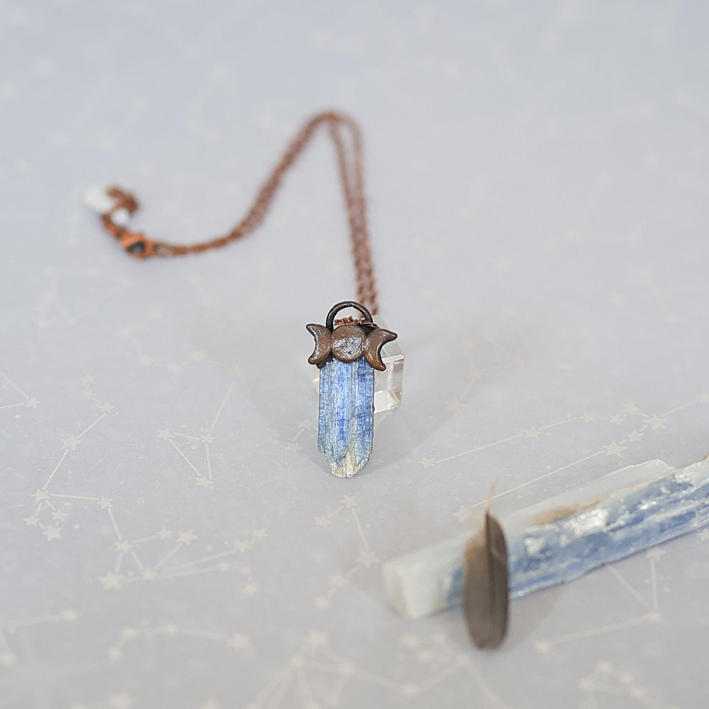 Triple Moon Kyanite Crystal Necklace