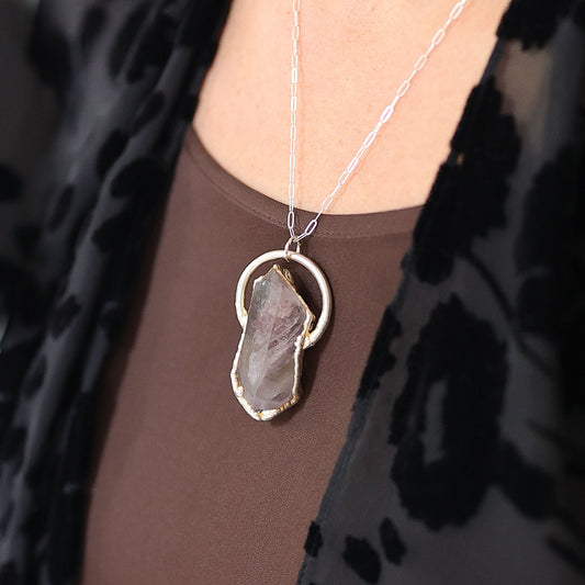 Large Lodalite Quartz Silver Necklace