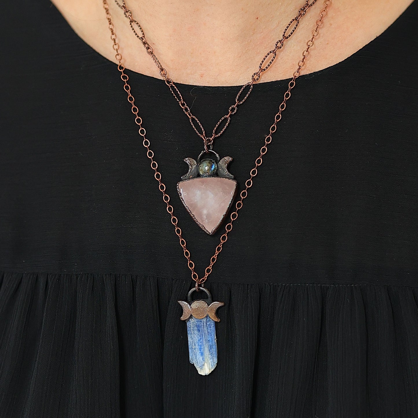 Triple Moon Kyanite Crystal Necklace