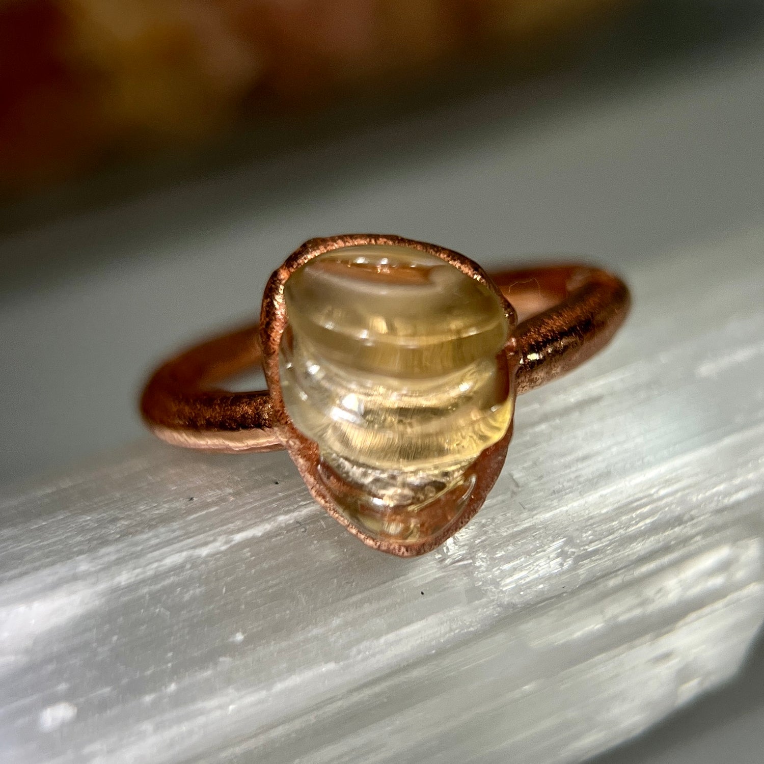Handmade Crystal ring with a carved yellow Citrine size 7 1/2