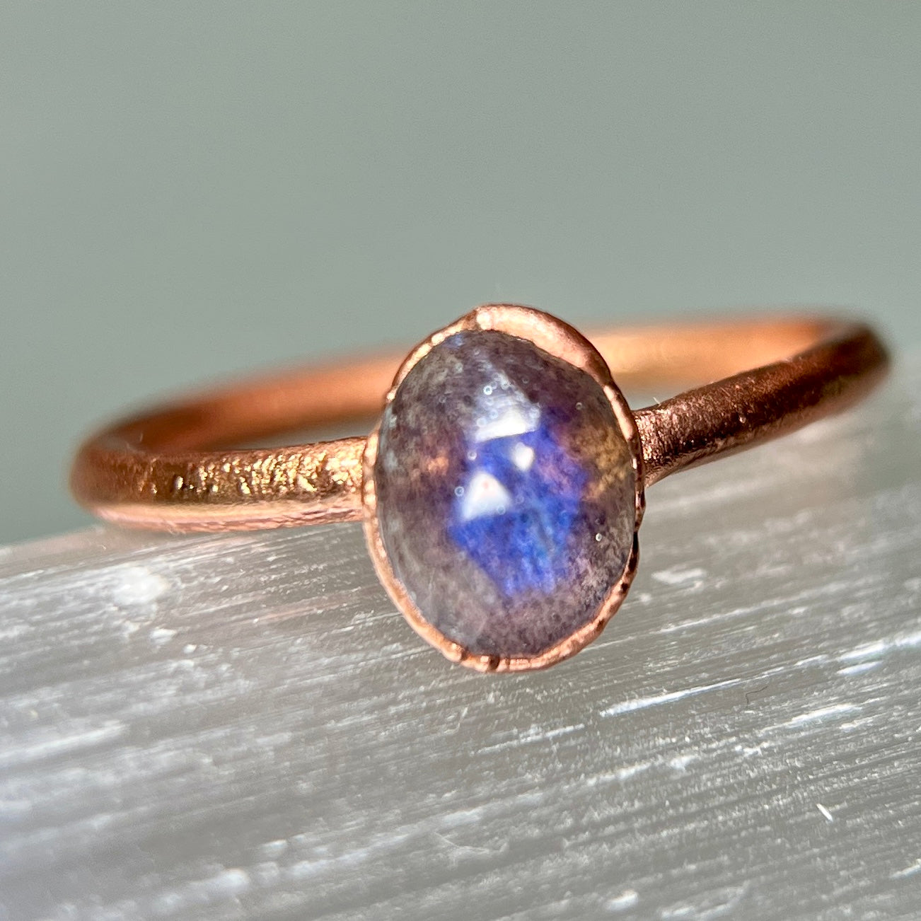 Handmade copper Labradorite ring
