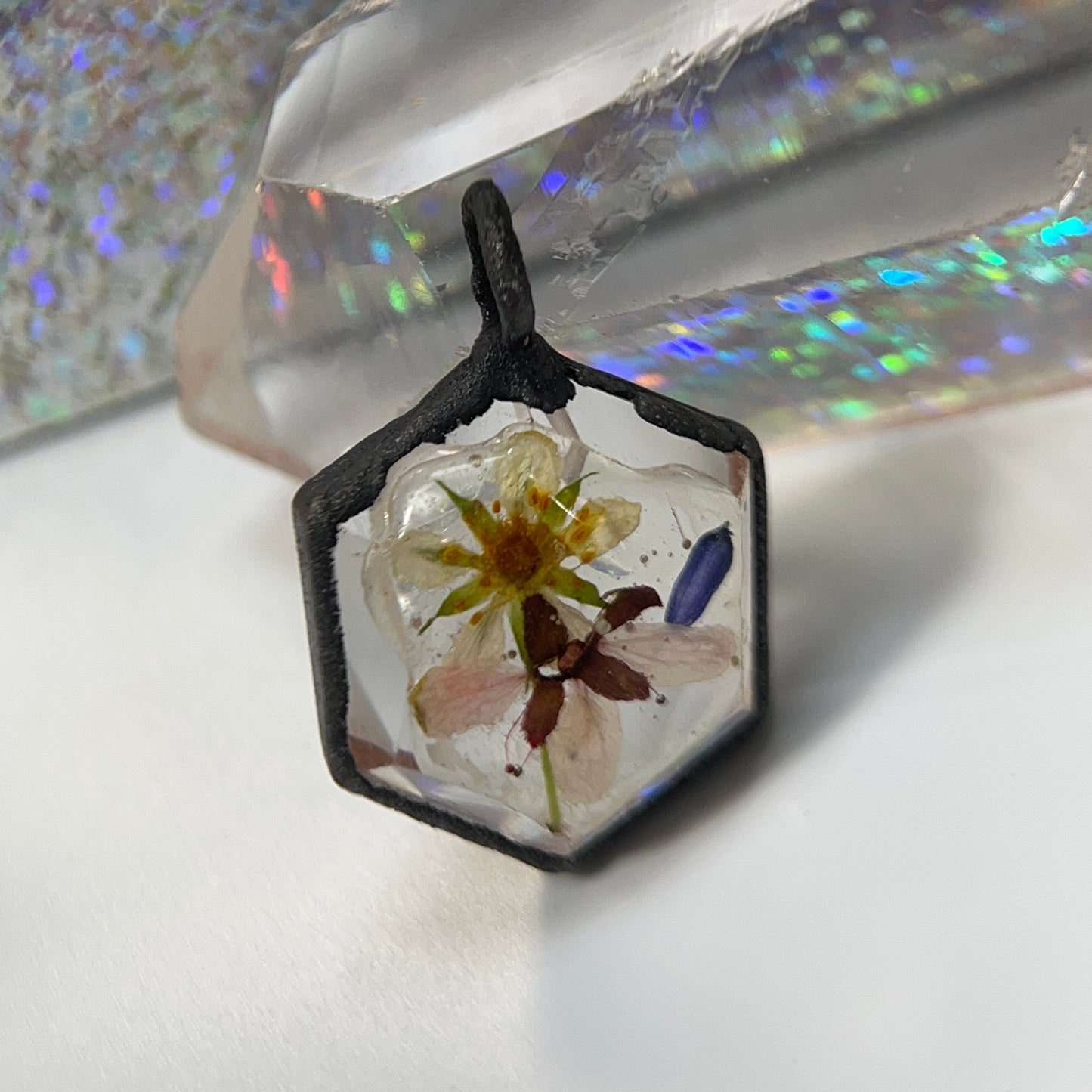 modern rustic boho botanical crystal necklace