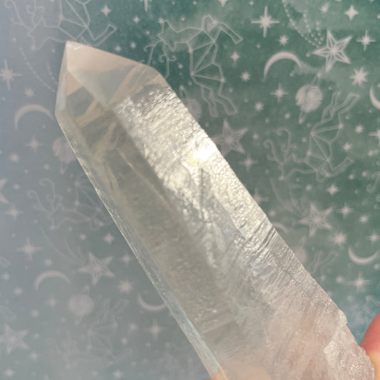 Exquisite clear lemurian, a perfect size for reiki, chakra balancing, travel, and collecting.
