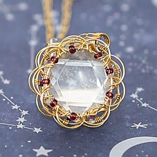 Golden Mandala Clear Quartz Crystal Necklace