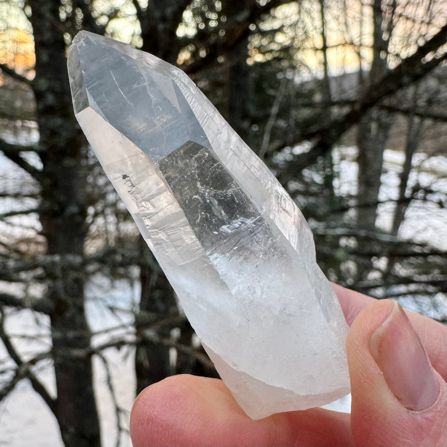 Brazilian clear handheld lemurian quartz mediation crystal