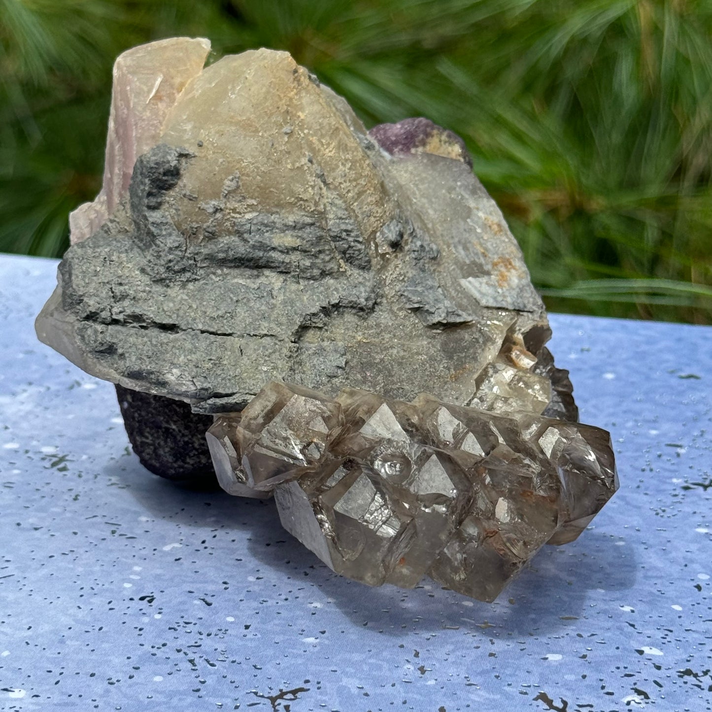 Smoky elestial Lepidolite quartz cluster sale