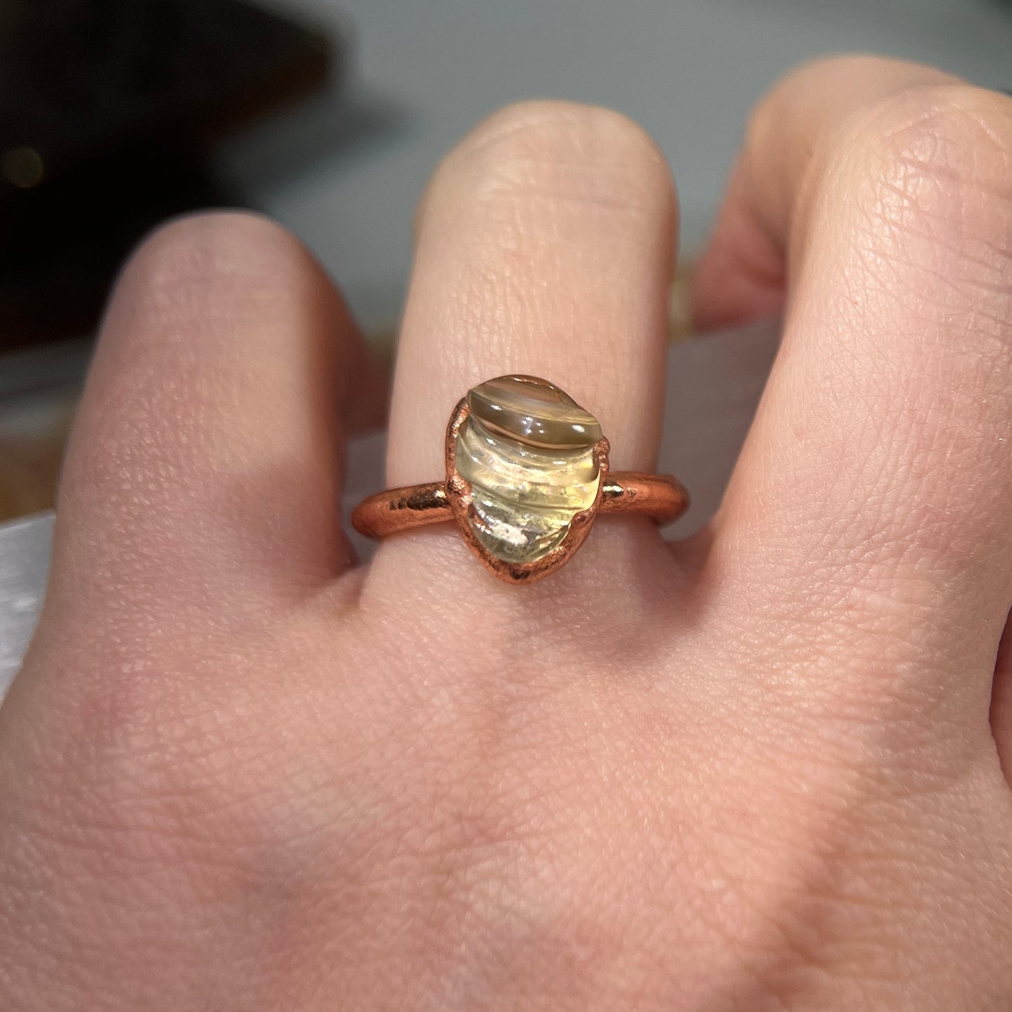 Carved Citrine Crystal Ring Size 7.5