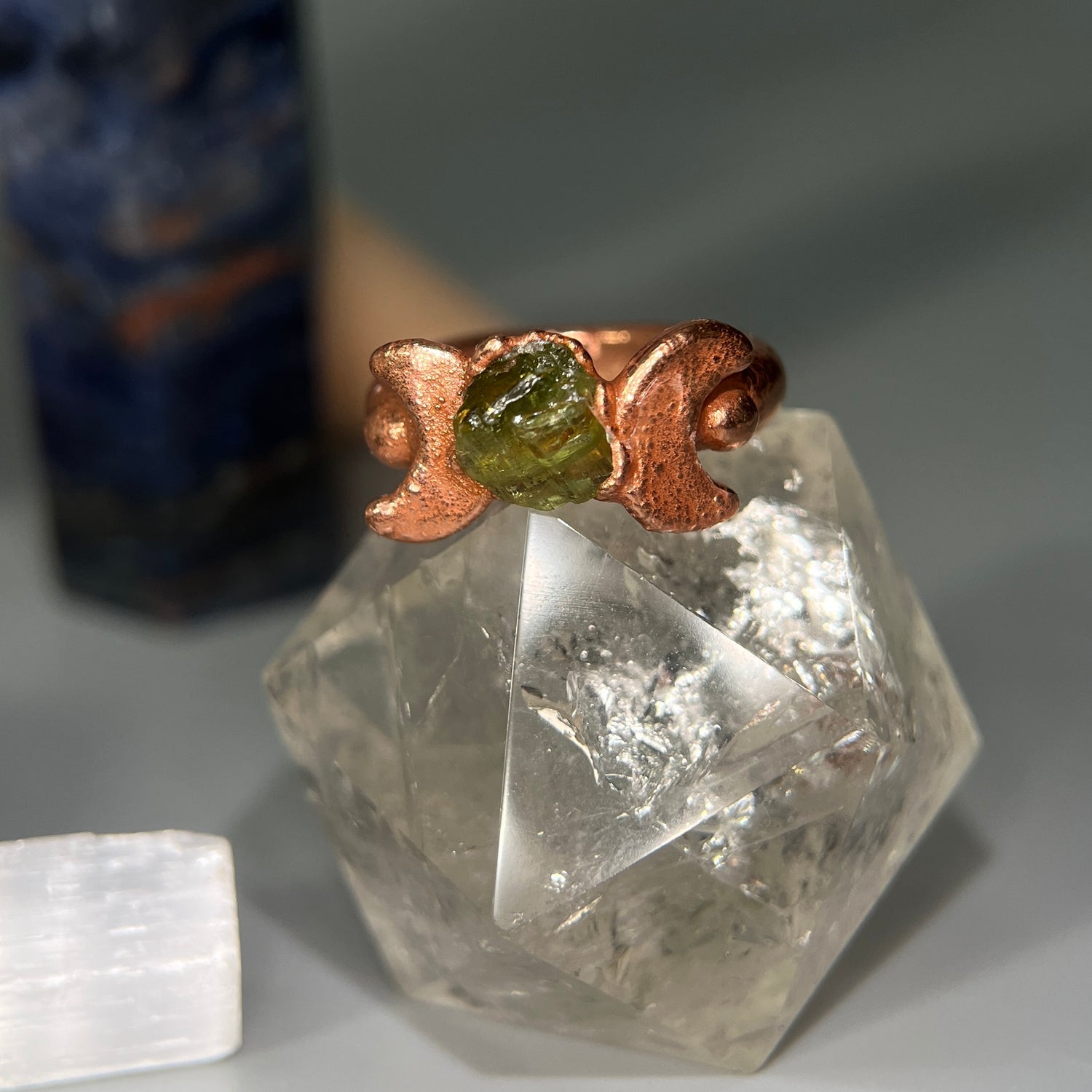 handmade moon tourmaline crystal copper ring