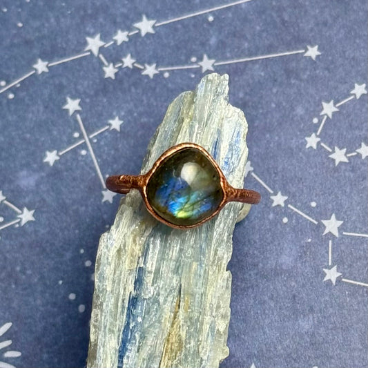 Labradorite Crystal Handmade Ring Size 8