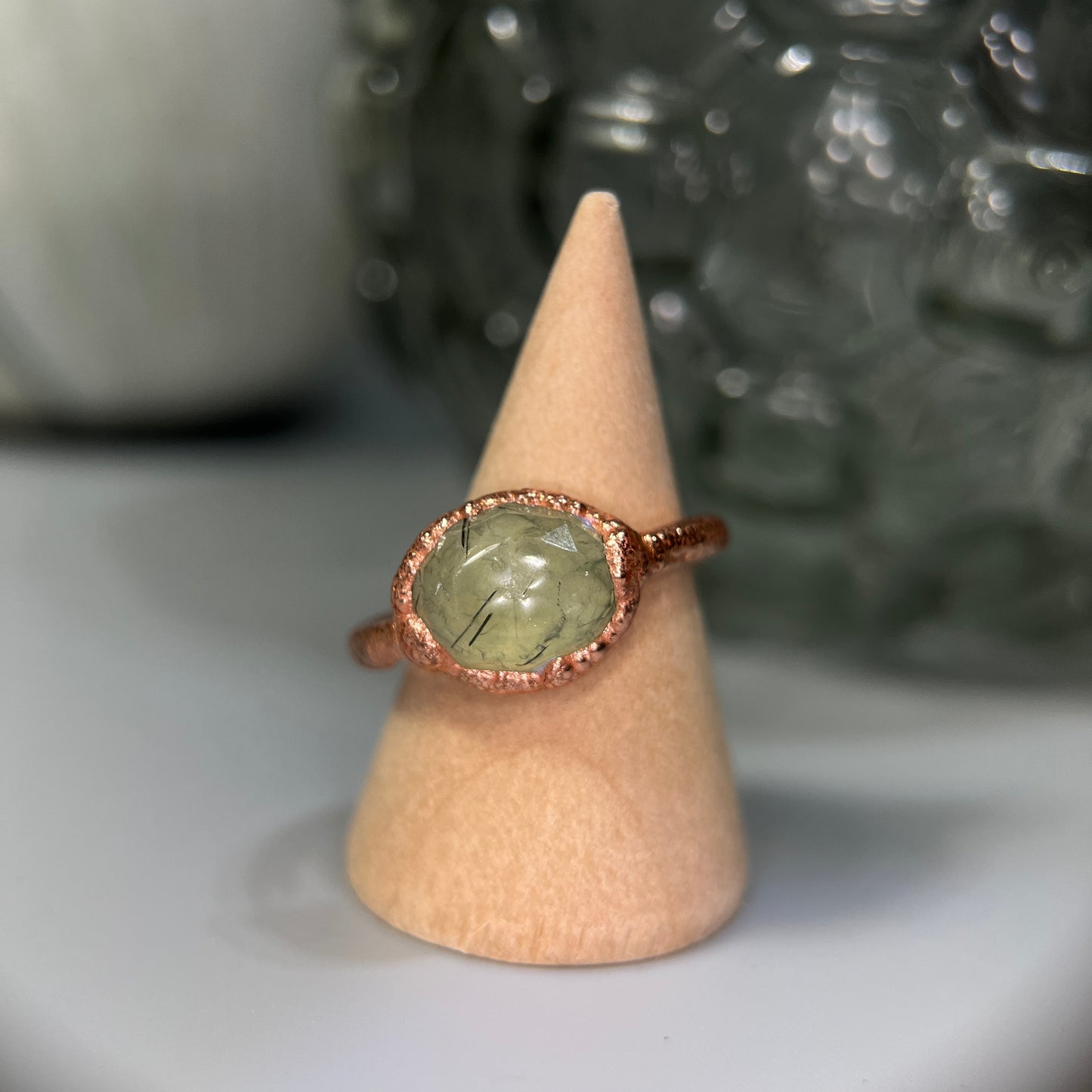 Faceted Prehnite Ring Size 7.5