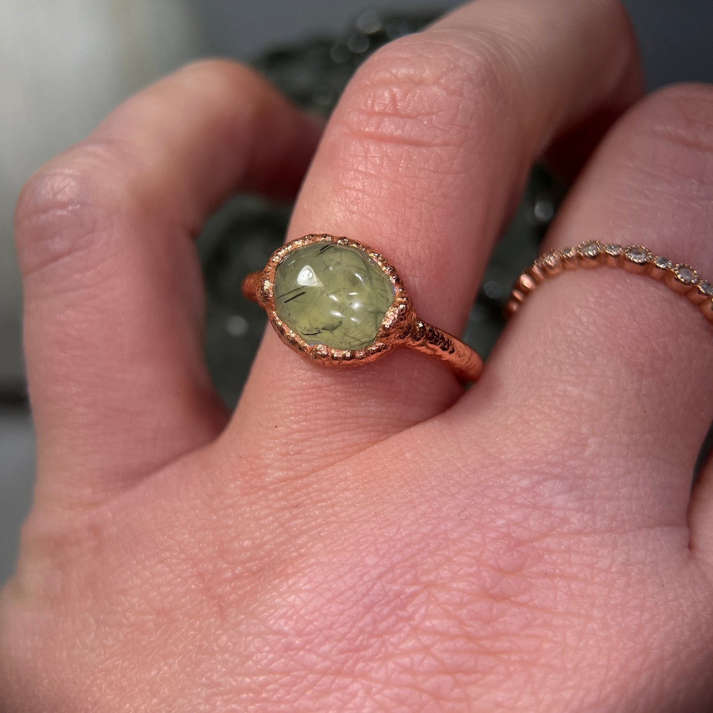 Faceted Prehnite Ring Size 7.5