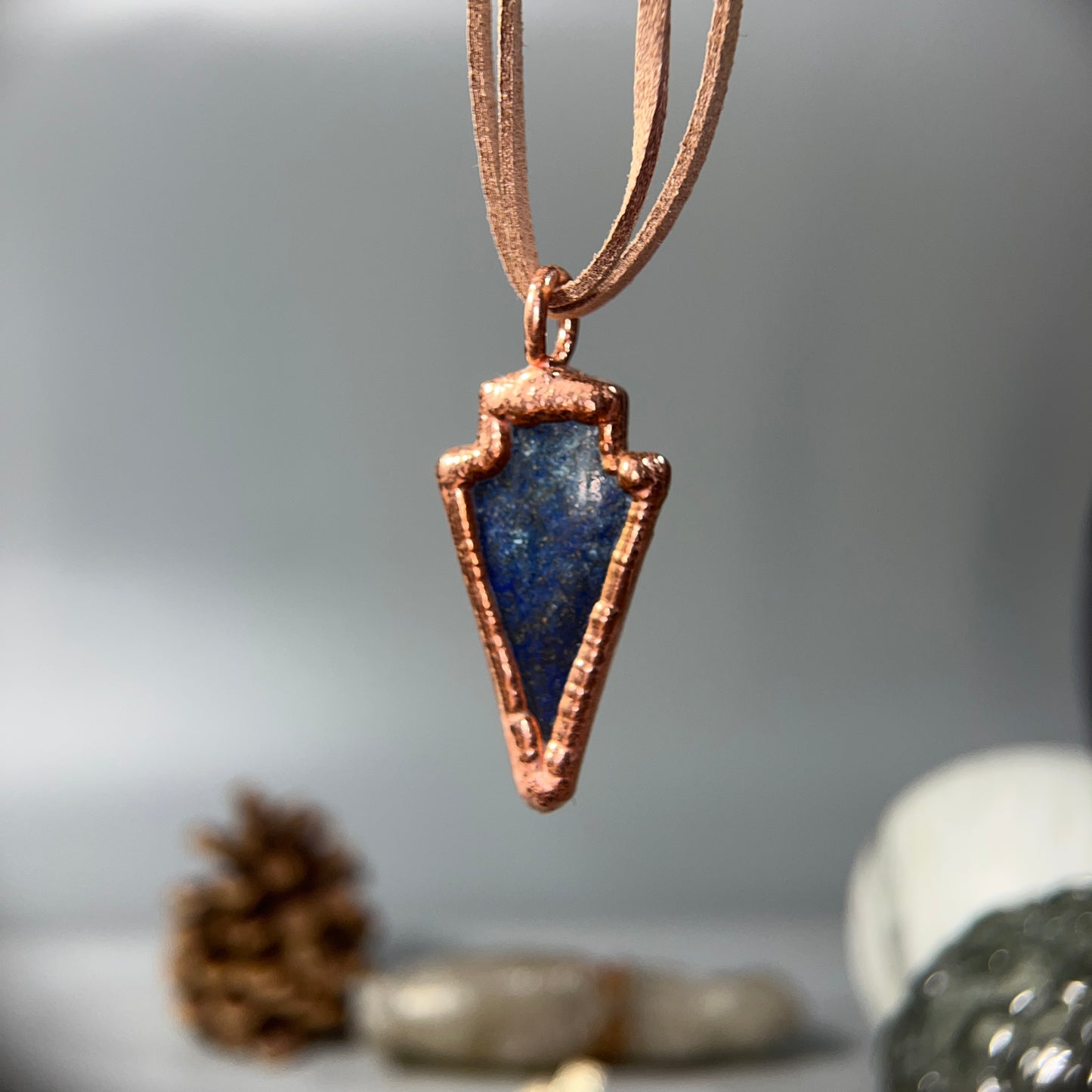 Mens healing crystal arrowhead necklace Lapis lazuli 