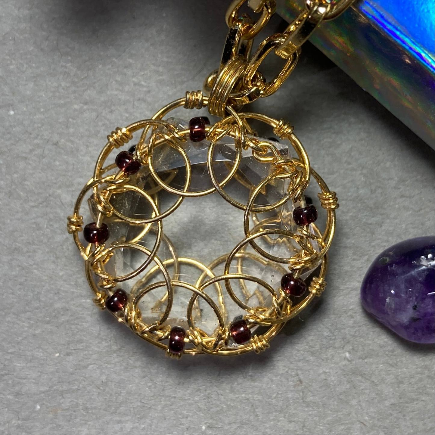 Golden Mandala Clear Quartz Crystal Necklace