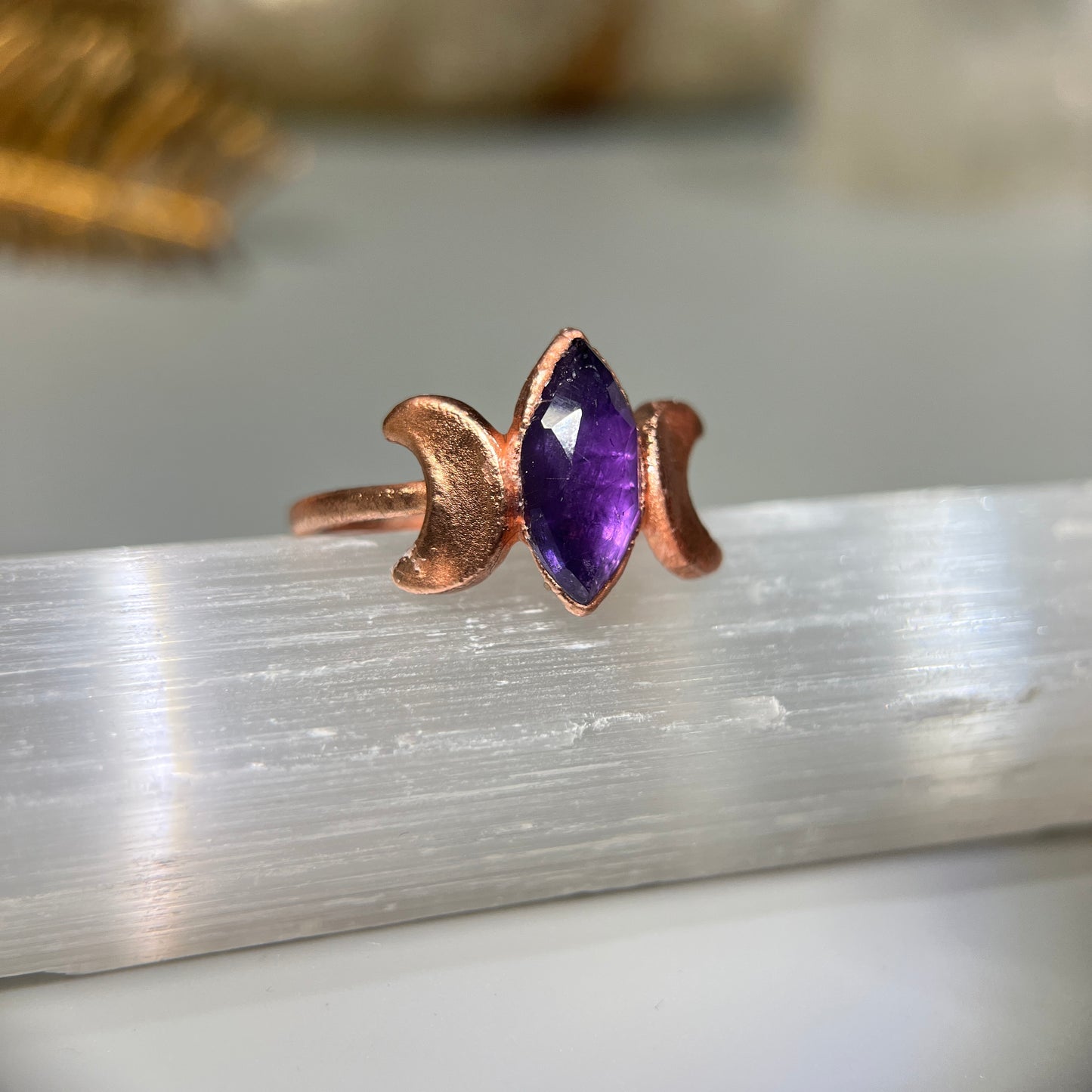 Double Luna Amethyst Crystal Ring Size 9