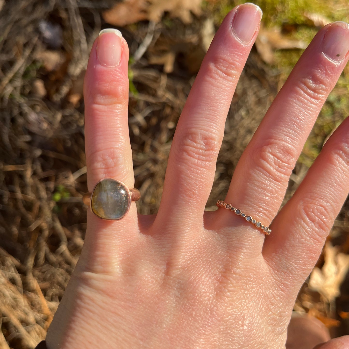 Labradorite Crystal Handmade Ring Size Four