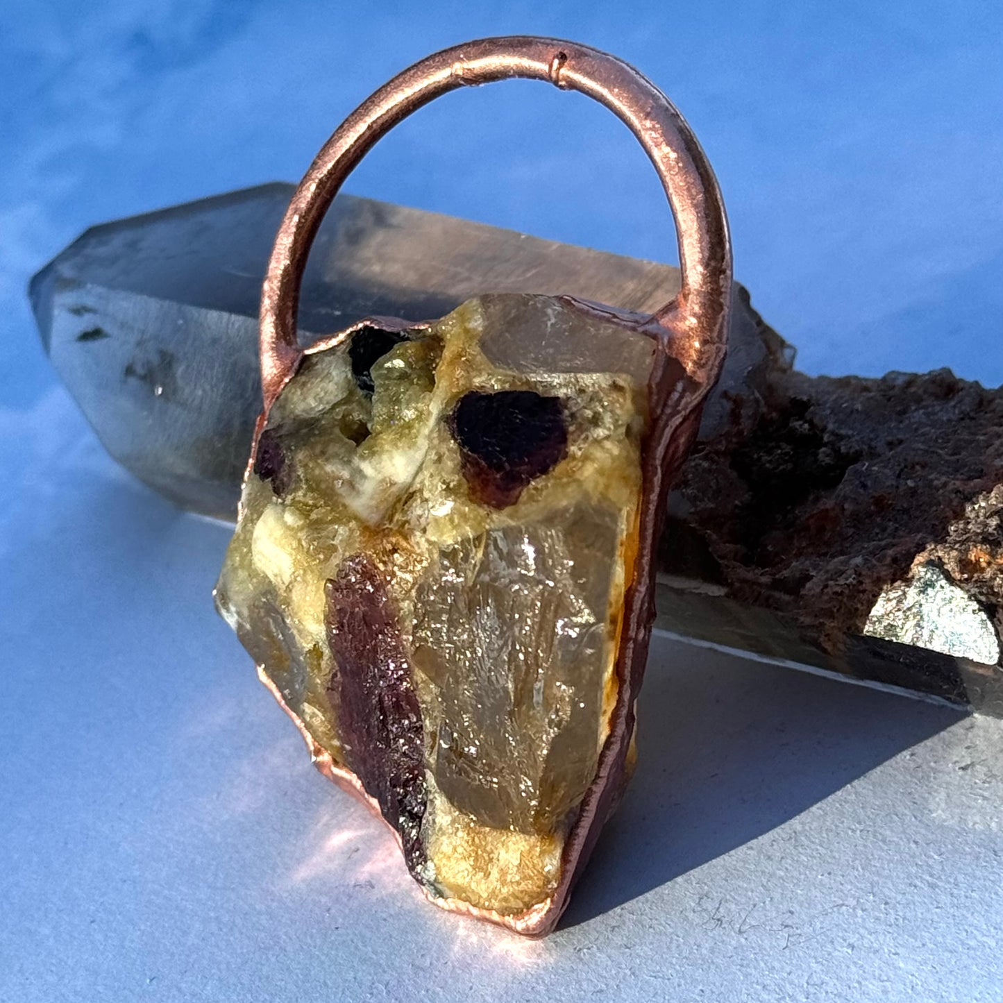 Pink + Green Tourmaline in Matrix Necklace