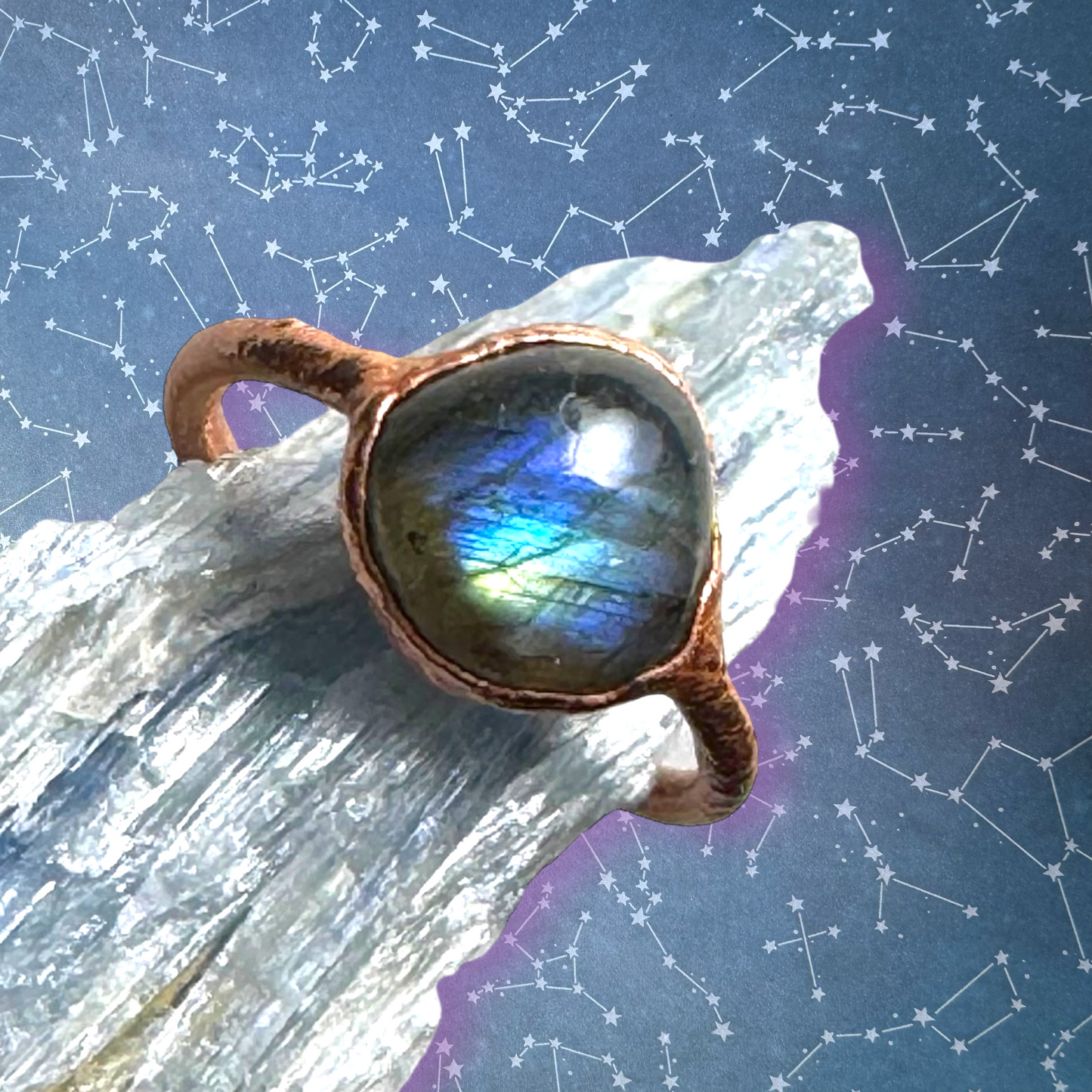 Labradorite Crystal Handmade Ring Size 8