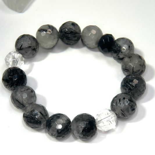  Tourmalated Quartz faceted crystal bracelet handmade