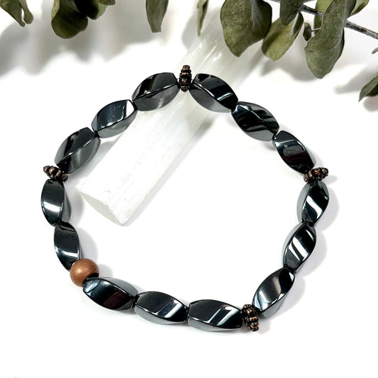 Crystal beaded bracelet, Hematite for guys
