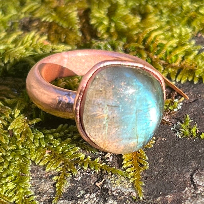 Labradorite Crystal Handmade Ring Size Four