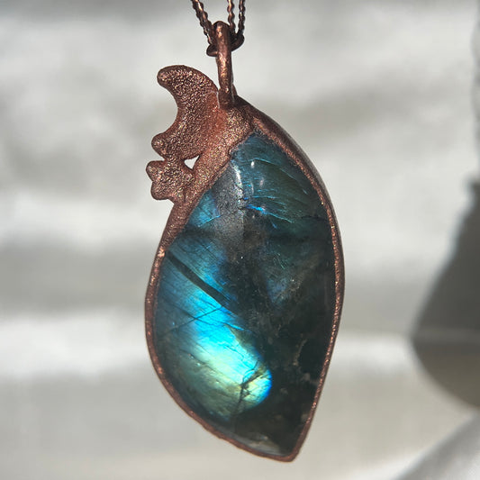 Handmade, labradorite stone with copper moon and star necklace gift for women 