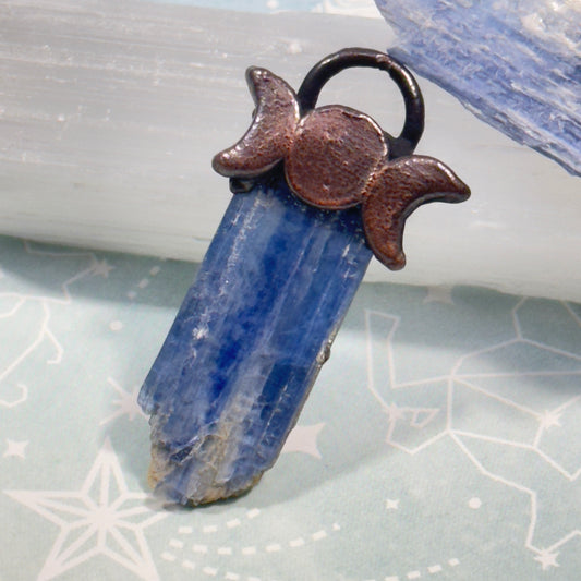 Triple moon Kyanite crystal necklace