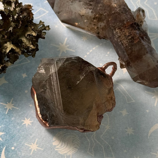 Raw Brazilian smoky tourmaline crystal copper necklace 