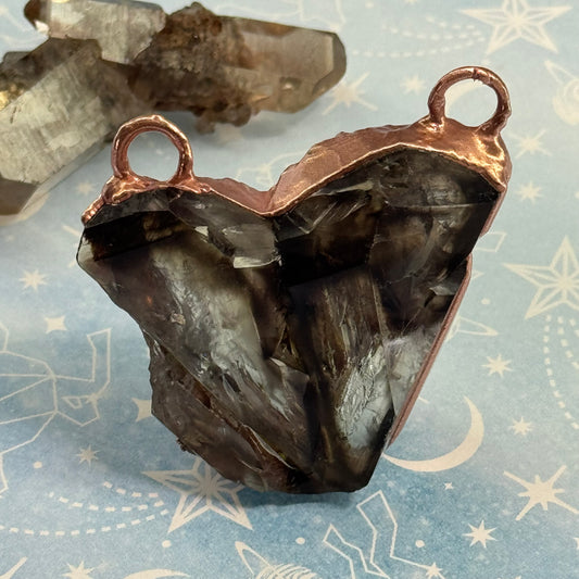Brazilian smoky quartz crystal and copper necklace for sale by artist