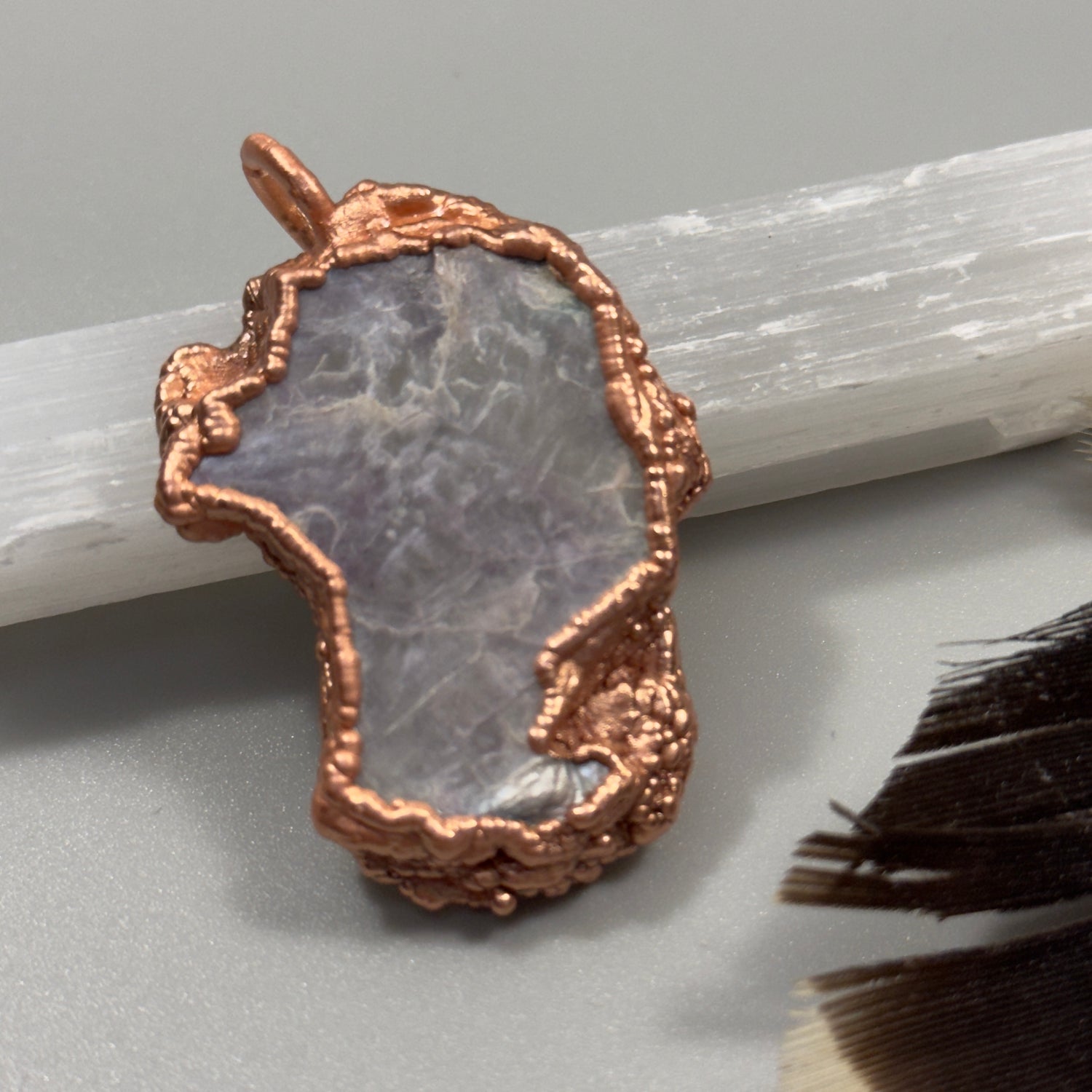 Handmade electroformed crystal necklace Brazilian lepidolite for men and women