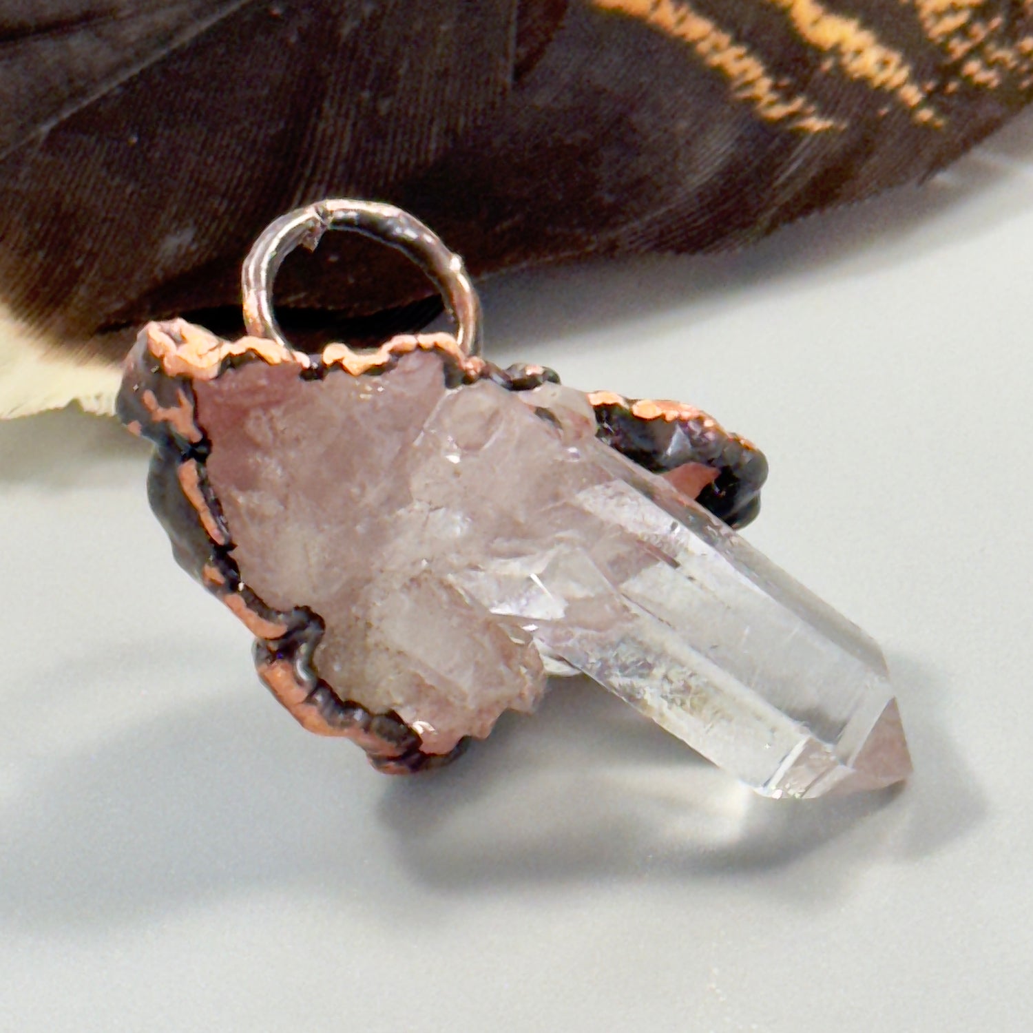 Clear quartz, cluster pendant necklace for guys