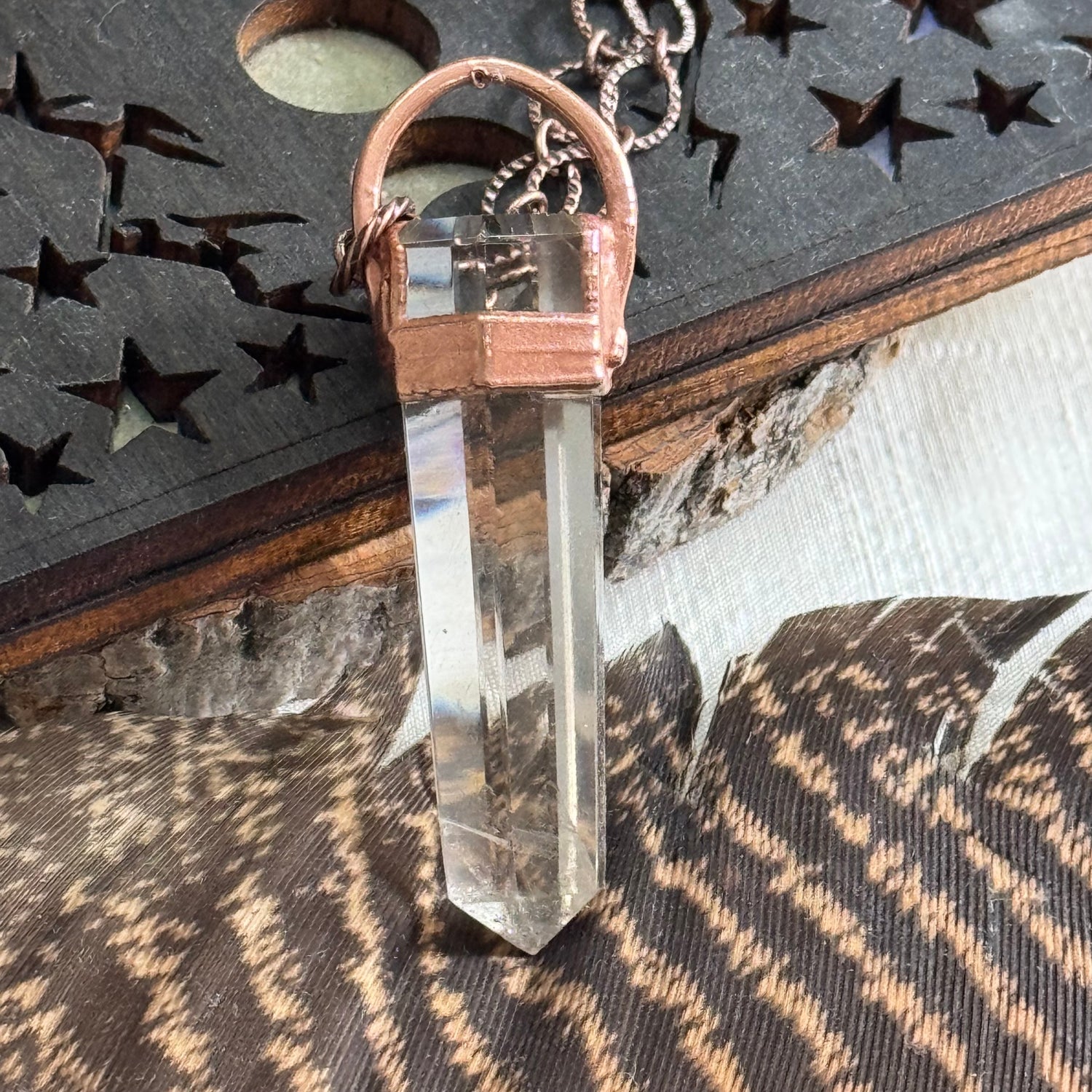 Healing boho crystal point smoky quartz pendant necklace 