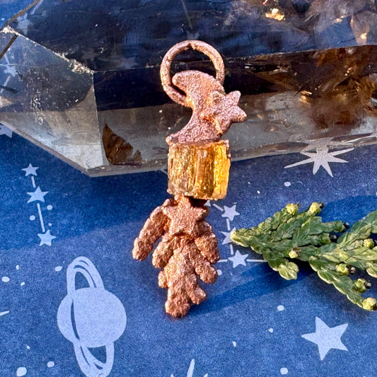 healing yellow crystal and tree necklace