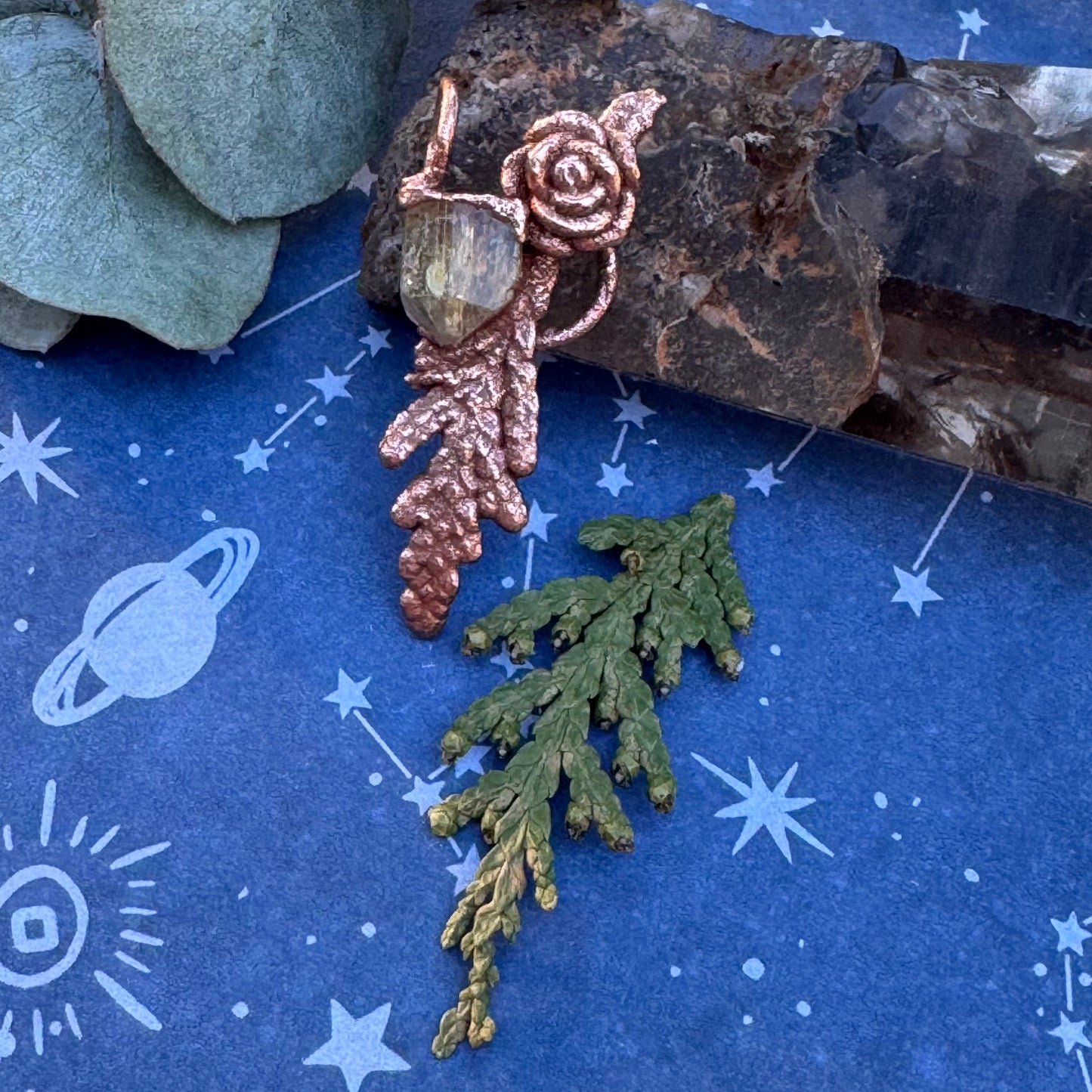 Topaz Cedar Copper Rose Necklace