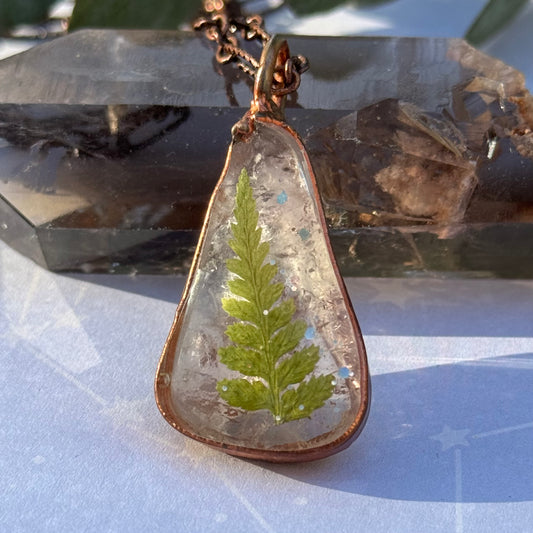 fern botanical amethyst crystal glitter necklace