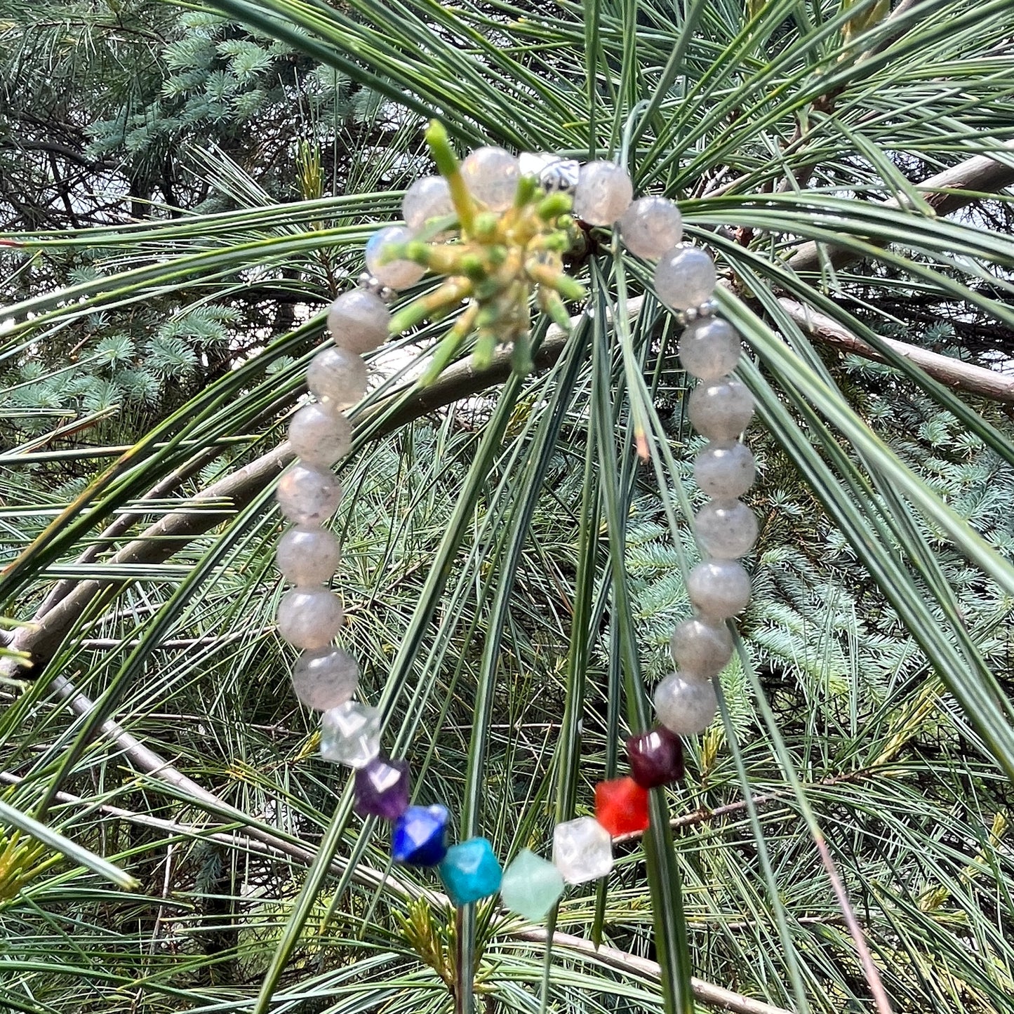 Rainbow chakra and Labradorite crystal stack bracelet