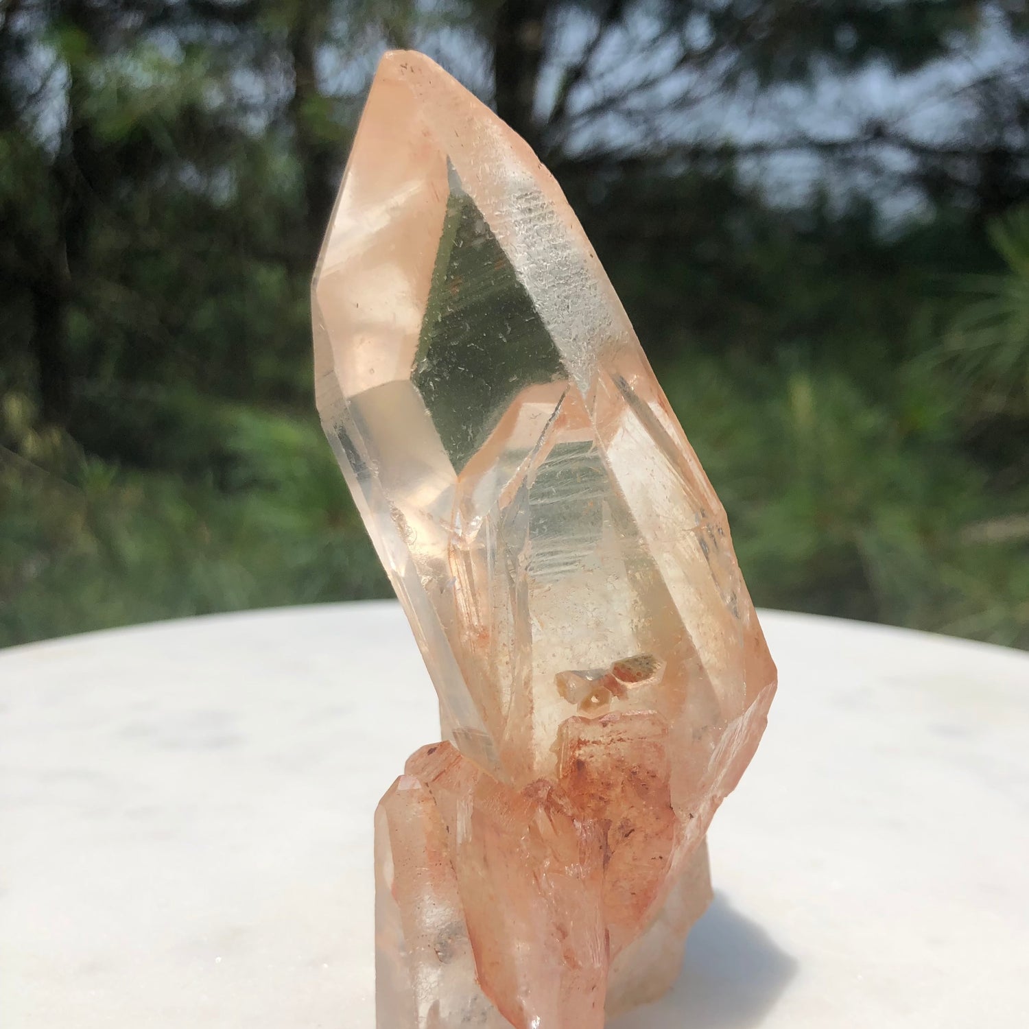 standing double pointed lemurian quartz crystal