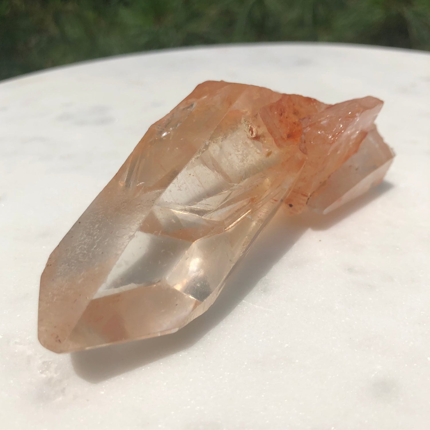 stunning pink lemurian seed crystal point
