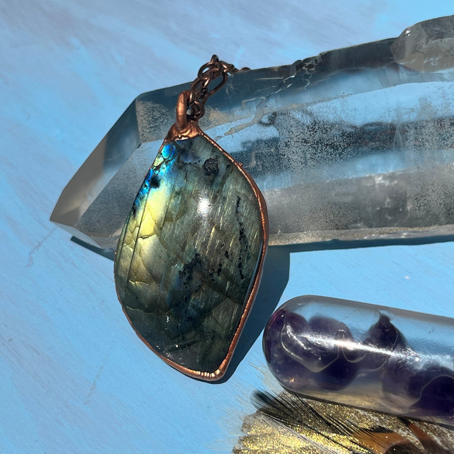 027 Goddess Luna Labradorite Crystal Pendant Necklace