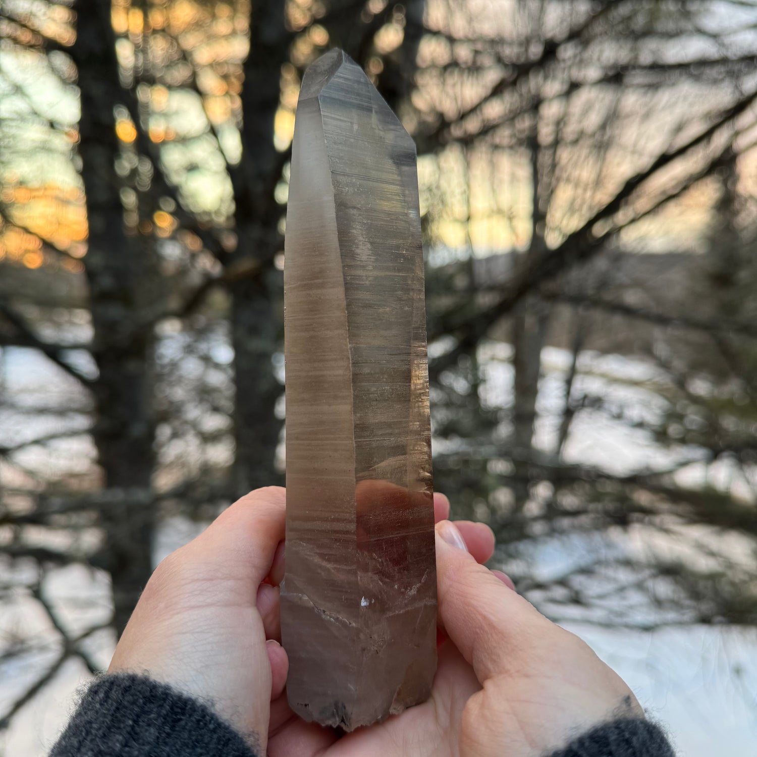 Brazil smoky quartz Lemurian seed wand large