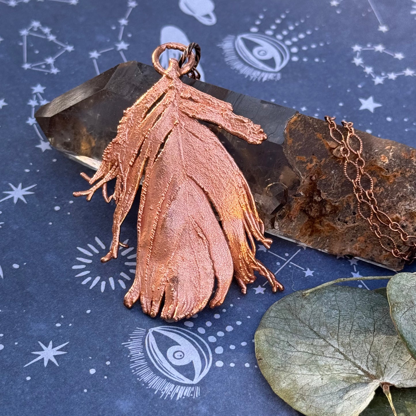 Electroformed Copper Feather Necklace